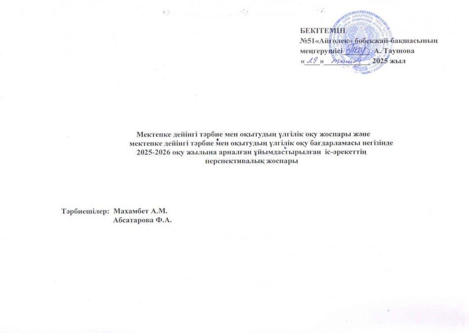 Перспективалық  жоспар 2025-2026ж. "Ботақан" тобы